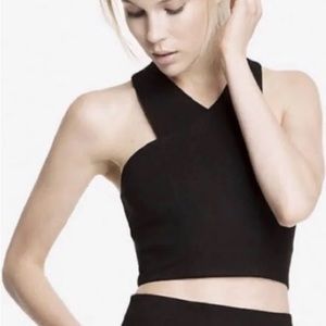 Express Women Black Top Criss Cross Front Stretch Cropped Shell Sleeveless